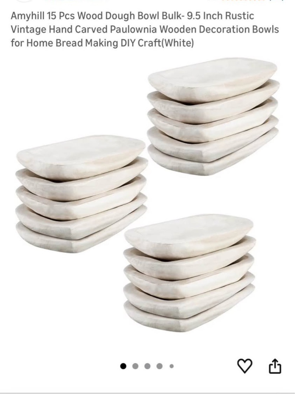 Set of 15 Rustic Carved Wood Dough Bowls - 9.5 inches